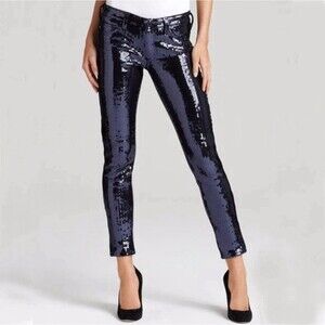 AG Adriano Goldschmied Navy Sequin Ankle Leggings Pants Jeans Size 25